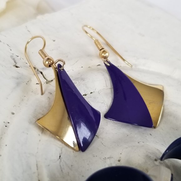 Blue & Gold Metal Earrings for Pierced Ears - Picture 2 of 10